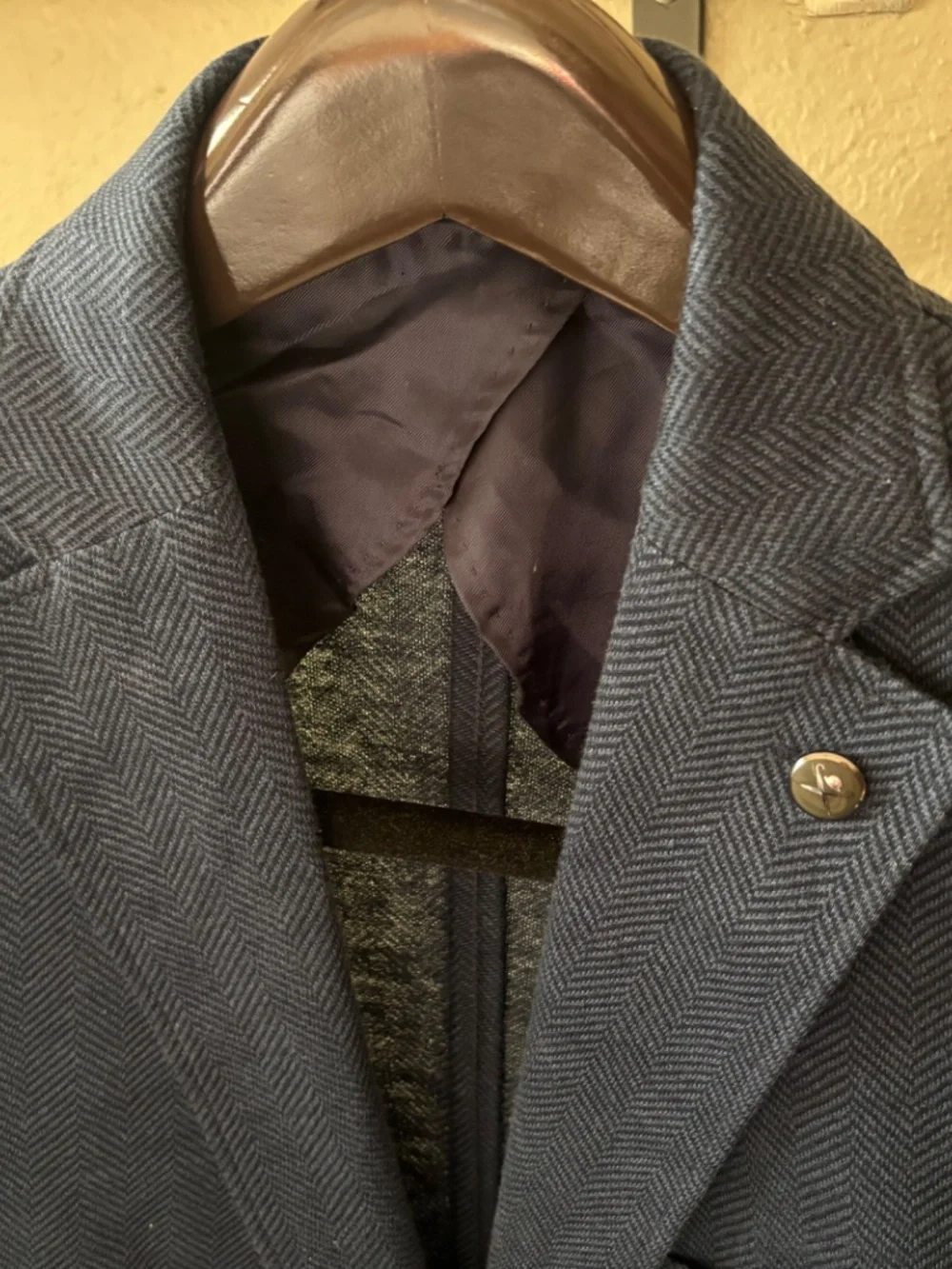 Hackett Mayfair Herringbone Blue Linen Cotton Blazer Jacket Half Lined US 40R